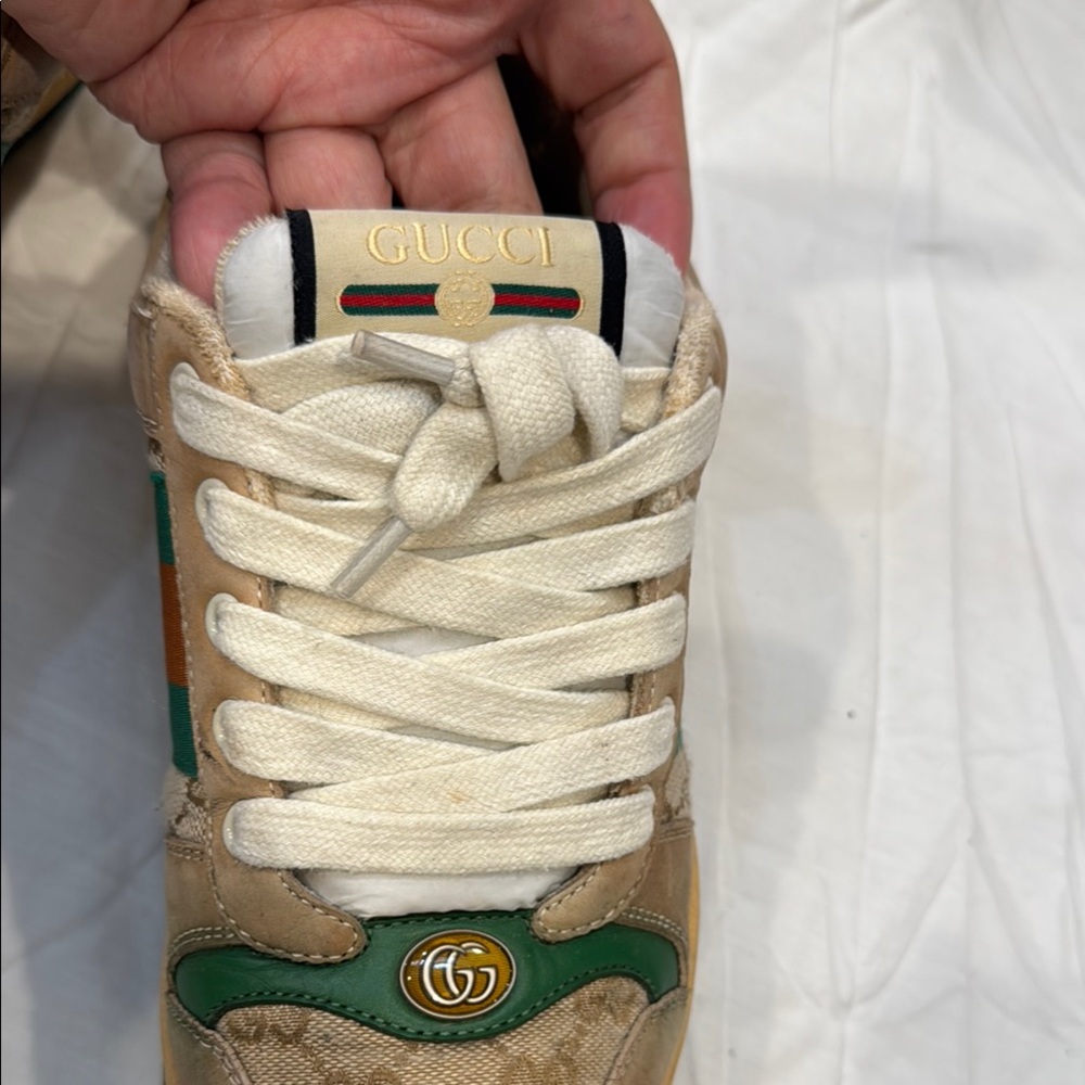 Authentic Gucci Beige and Green Sneakers - Picture 8 of 16